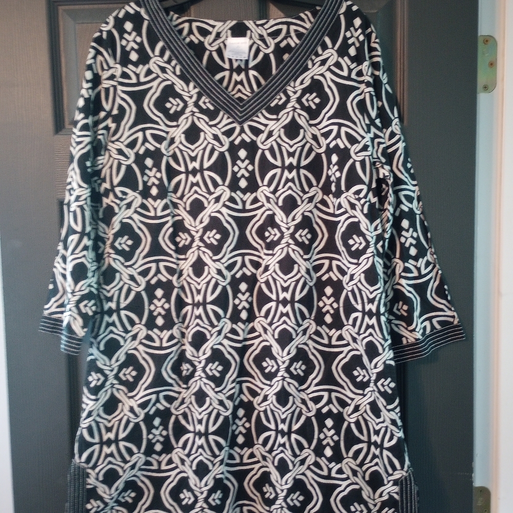 Lands End Medium Cotton Swim Suit Cover Up Long Tunic Top Shirt Dress  Nautical